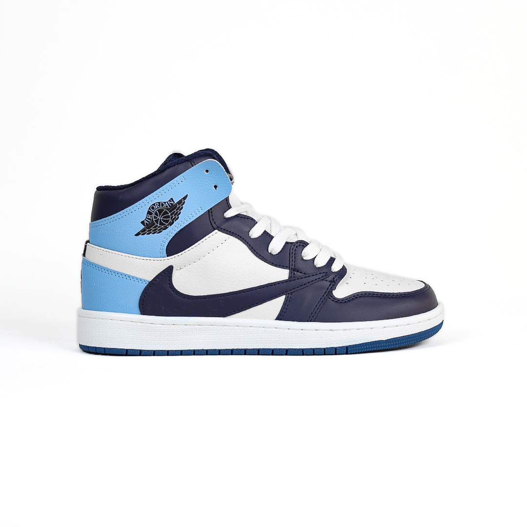  کتونی عمده نایکی Nike مدل جردن تراویس اسکات ساقدار Jordan مردانه و زنانه سورمه‌ای آبی کد 804 گروه تولید صفری 