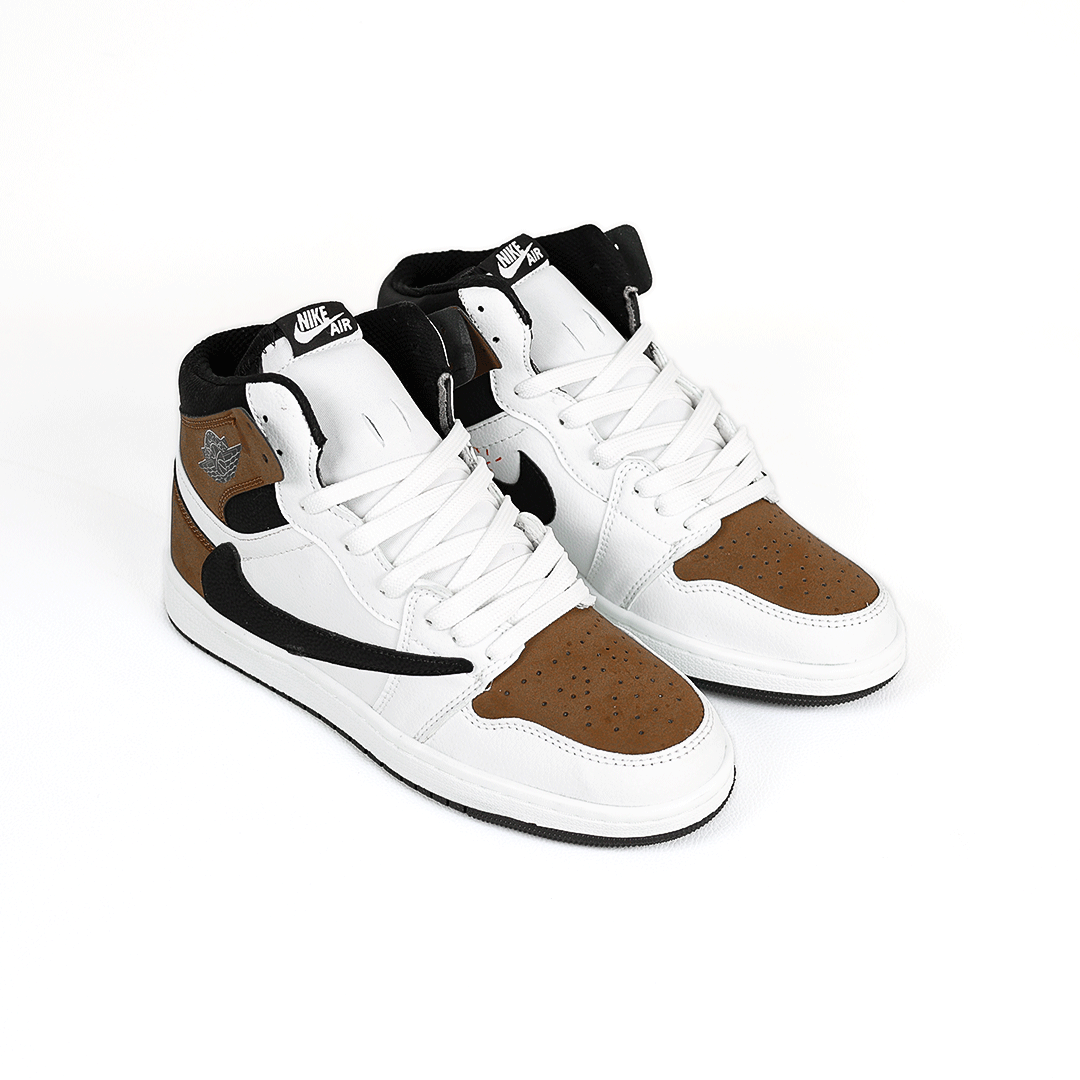  کتونی عمده نایکی Nike مدل جردن تراویس اسکات ساقدار Jordan مردانه و زنانه سفید قهوه‌ای کد 805 گروه تولید صفری 