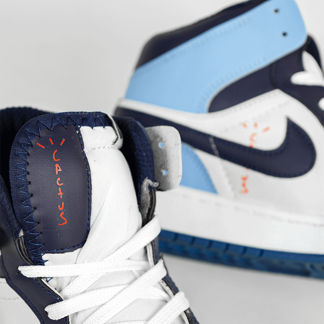  کتونی عمده نایکی Nike مدل جردن تراویس اسکات ساقدار Jordan مردانه و زنانه سورمه‌ای آبی کد 804 گروه تولید صفری 