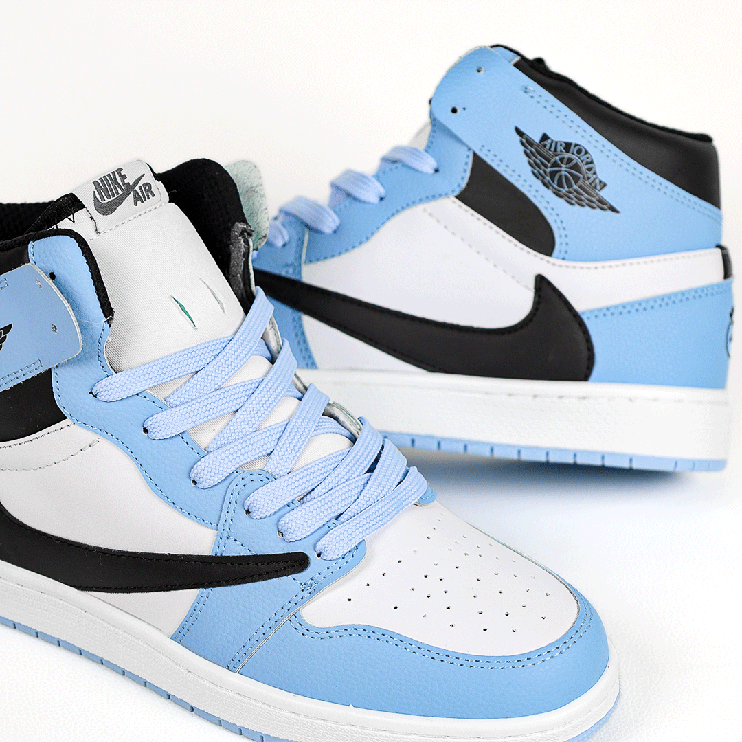  کتونی عمده نایکی Nike مدل جردن تراویس اسکات ساقدار Jordan مردانه و زنانه سفید آبی کد 802 گروه تولید صفری 