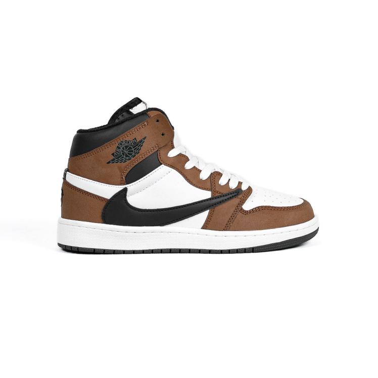 کتونی عمده نایکی Nike مدل جردن تراویس اسکات ساقدار Jordan مردانه و زنانه سفید قهوه‌ای کد 801 گروه تولید صفری