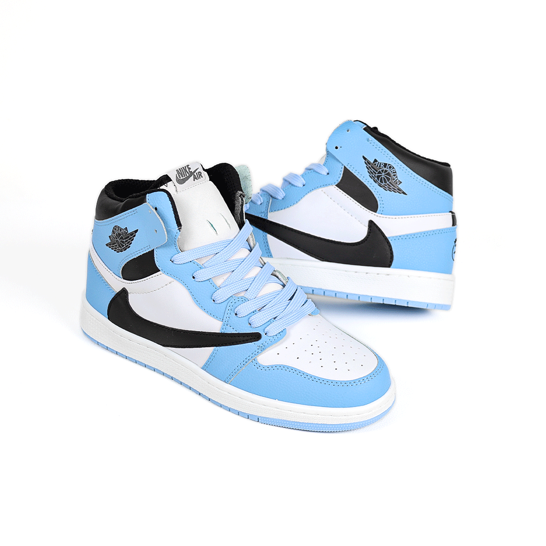  کتونی عمده نایکی Nike مدل جردن تراویس اسکات ساقدار Jordan مردانه و زنانه سفید آبی کد 802 گروه تولید صفری 