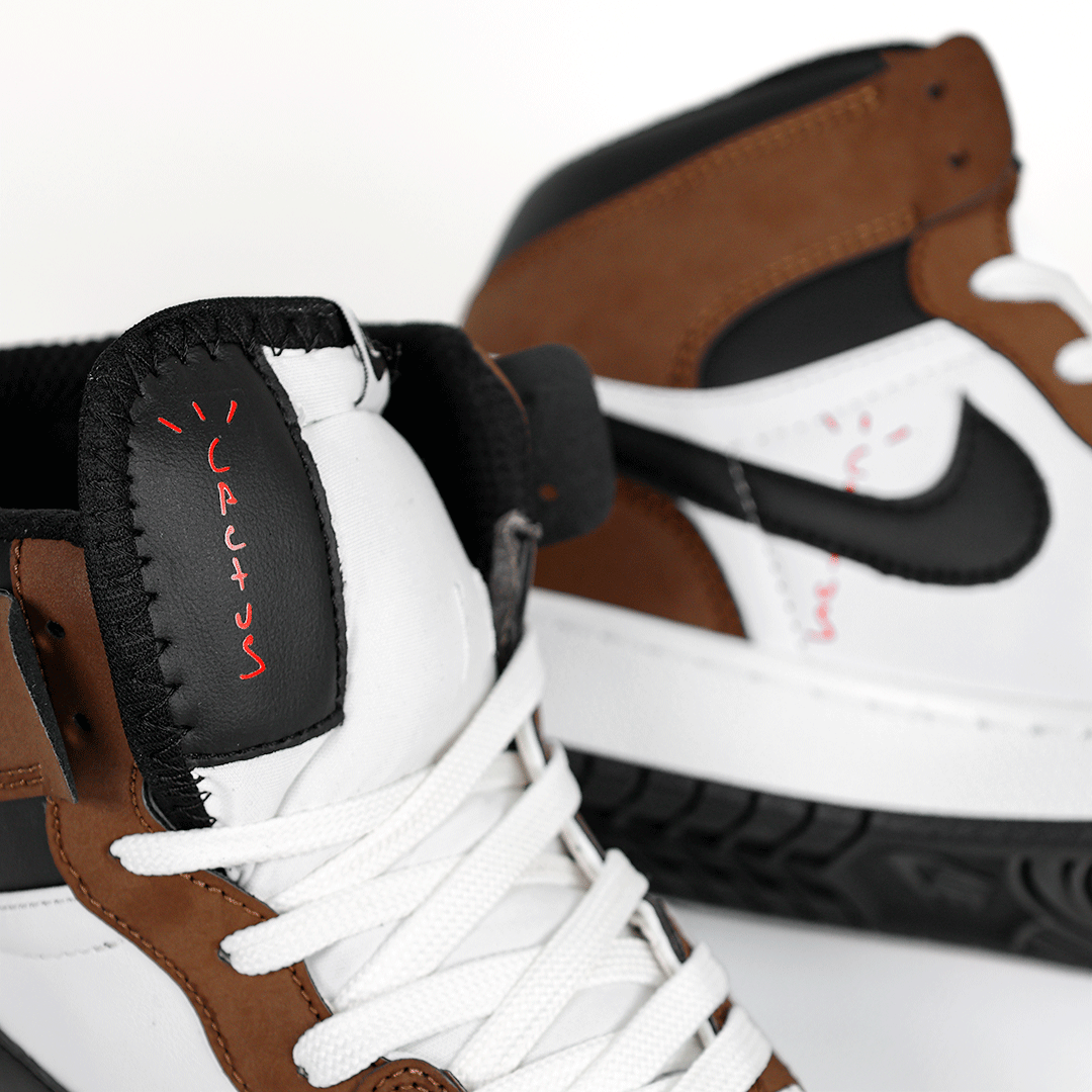 کتونی عمده نایکی Nike مدل جردن تراویس اسکات ساقدار Jordan مردانه و زنانه سفید قهوهای کد 801 گروه تولید صفری