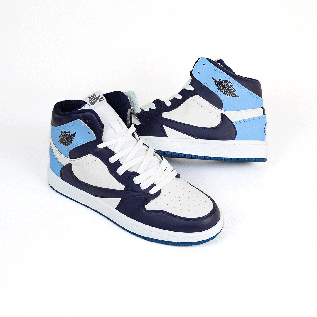  کتونی عمده نایکی Nike مدل جردن تراویس اسکات ساقدار Jordan مردانه و زنانه سورمه‌ای آبی کد 804 گروه تولید صفری 