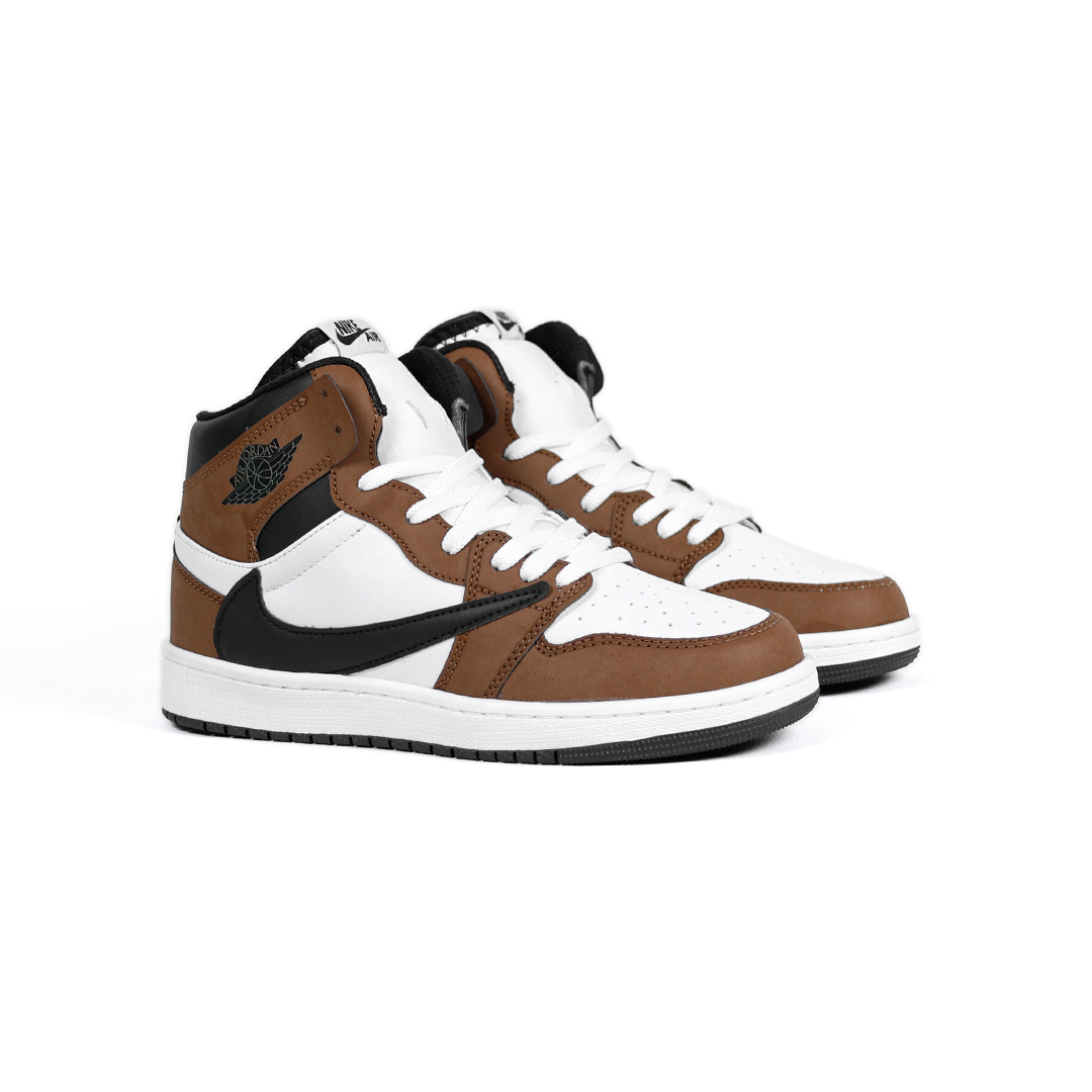 کتونی عمده نایکی Nike مدل جردن تراویس اسکات ساقدار Jordan مردانه و زنانه سفید قهوهای کد 801 گروه تولید صفری