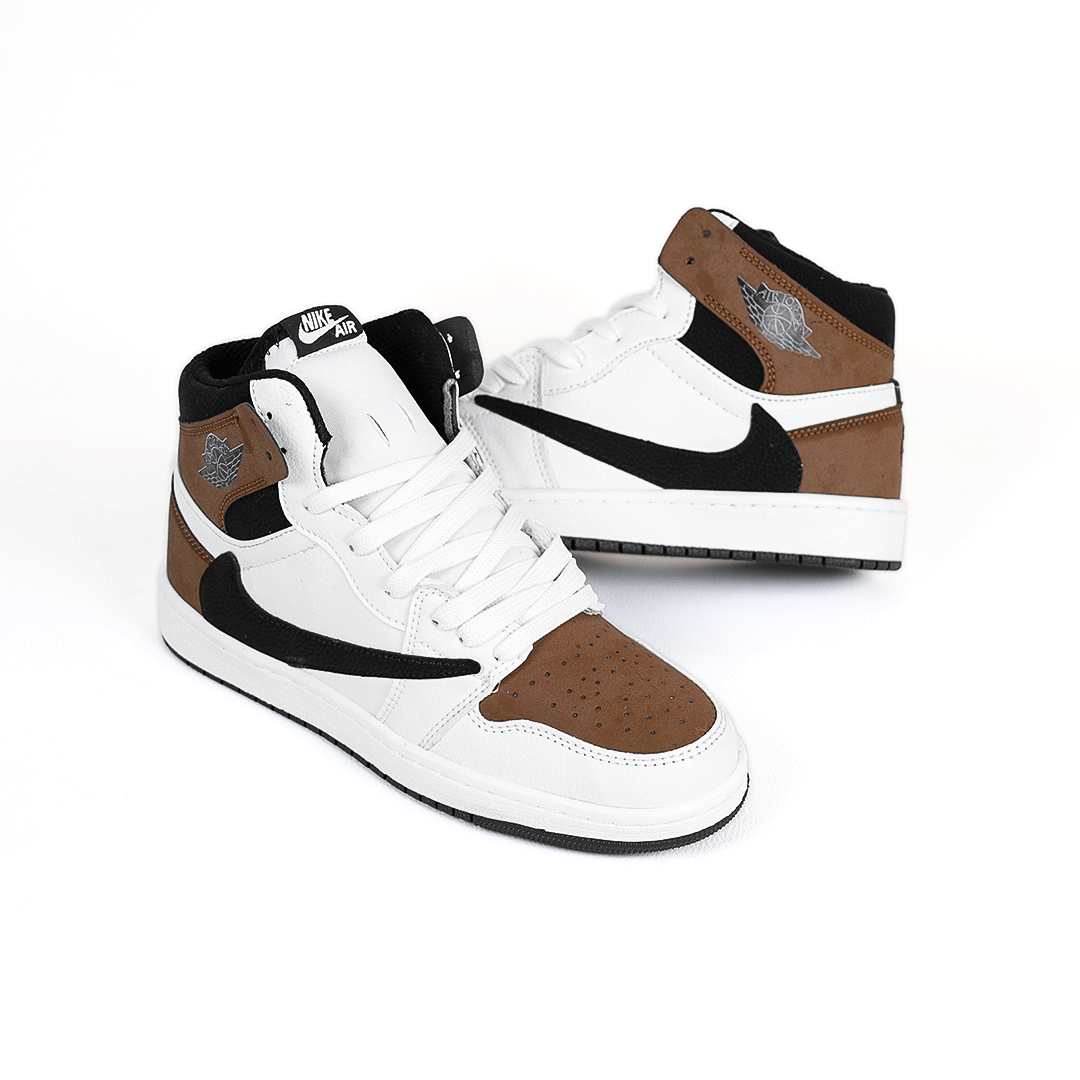  کتونی عمده نایکی Nike مدل جردن تراویس اسکات ساقدار Jordan مردانه و زنانه سفید قهوه‌ای کد 805 گروه تولید صفری 