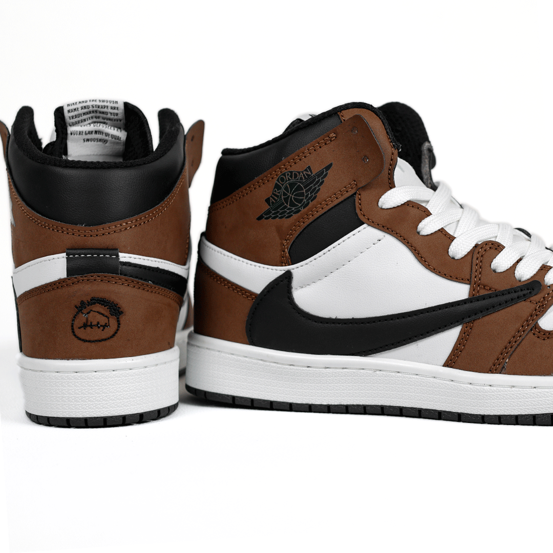 کتونی عمده نایکی Nike مدل جردن تراویس اسکات ساقدار Jordan مردانه و زنانه سفید قهوهای کد 801 گروه تولید صفری