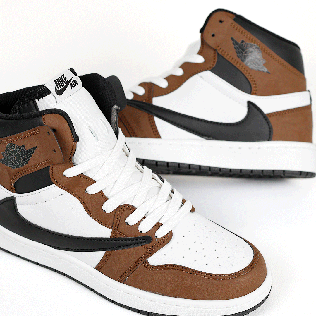 کتونی عمده نایکی Nike مدل جردن تراویس اسکات ساقدار Jordan مردانه و زنانه سفید قهوهای کد 801 گروه تولید صفری