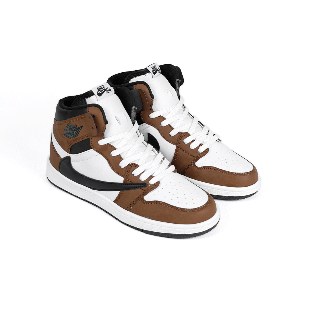 کتونی عمده نایکی Nike مدل جردن تراویس اسکات ساقدار Jordan مردانه و زنانه سفید قهوهای کد 801 گروه تولید صفری