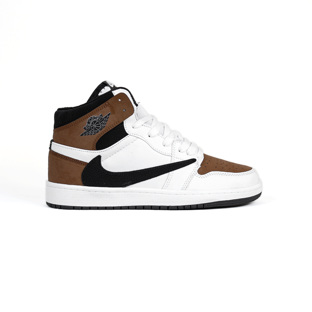  کتونی عمده نایکی Nike مدل جردن تراویس اسکات ساقدار Jordan مردانه و زنانه سفید قهوه‌ای کد 805 گروه تولید صفری 