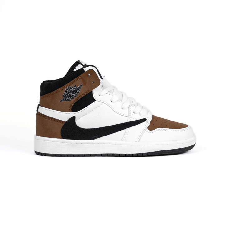 کتونی عمده نایکی Nike مدل جردن تراویس اسکات ساقدار Jordan مردانه و زنانه سفید قهوه‌ای کد 805 گروه تولید صفری