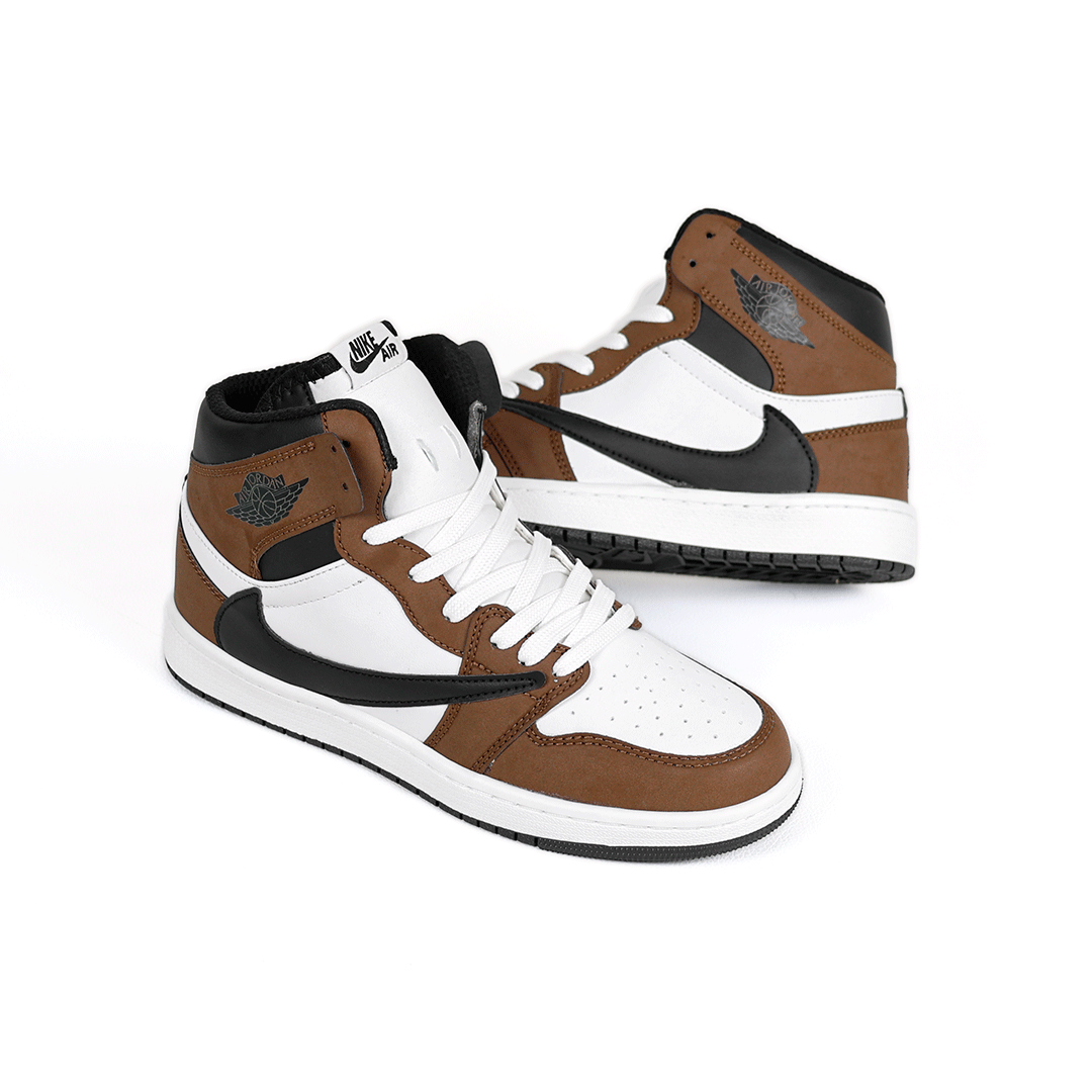 کتونی عمده نایکی Nike مدل جردن تراویس اسکات ساقدار Jordan مردانه و زنانه سفید قهوهای کد 801 گروه تولید صفری