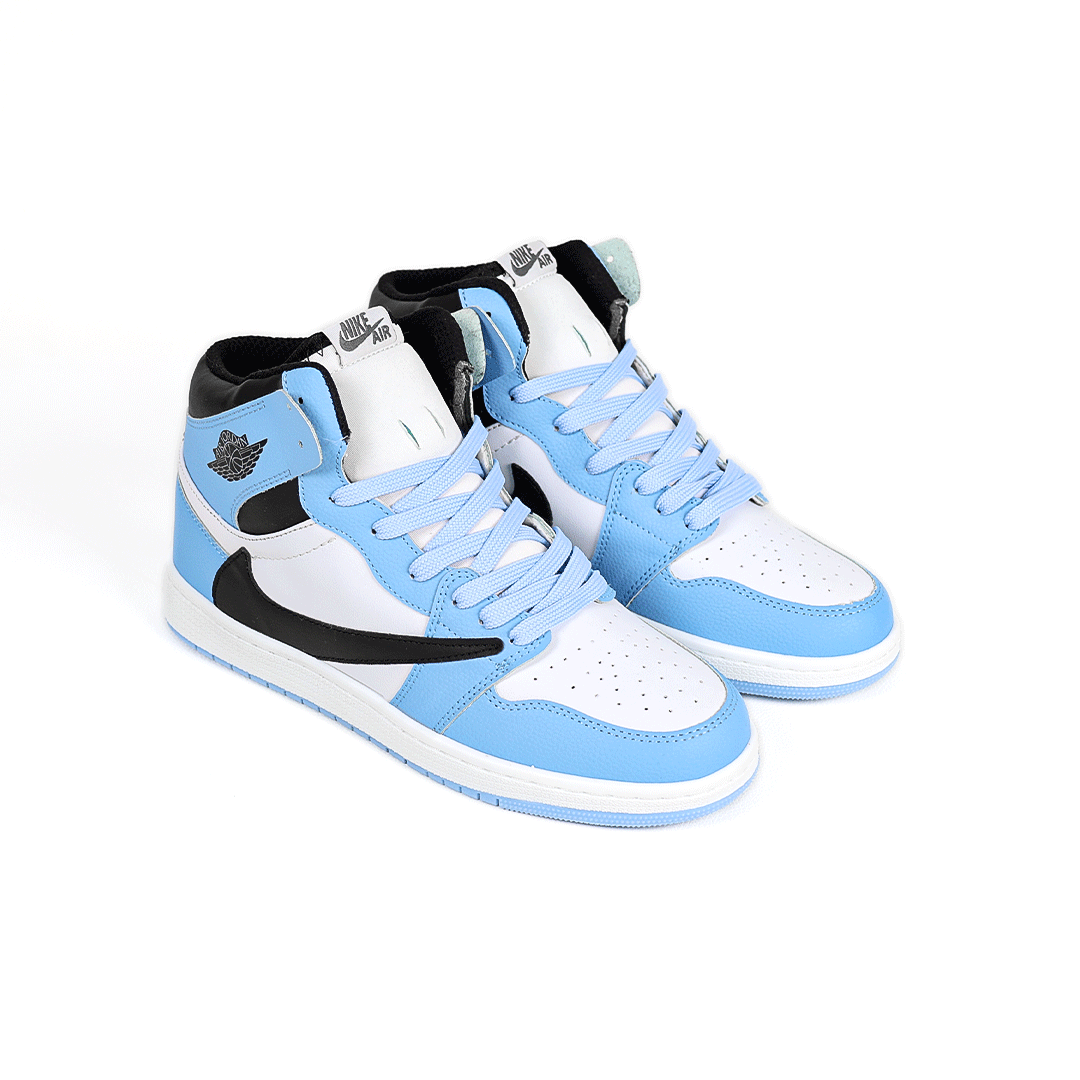  کتونی عمده نایکی Nike مدل جردن تراویس اسکات ساقدار Jordan مردانه و زنانه سفید آبی کد 802 گروه تولید صفری 