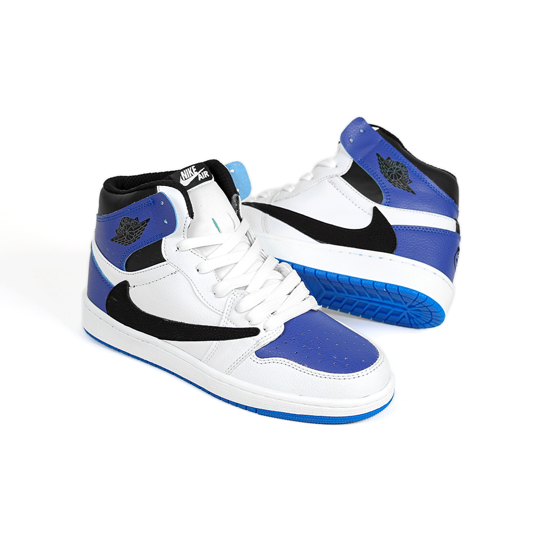  کتونی عمده نایکی Nike مدل جردن تراویس اسکات ساقدار Jordan مردانه و زنانه سفید سورمه‌ای کد 803 گروه تولید صفری 