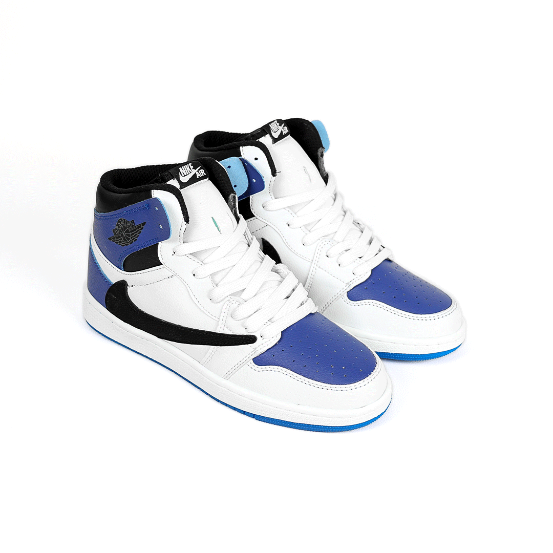  کتونی عمده نایکی Nike مدل جردن تراویس اسکات ساقدار Jordan مردانه و زنانه سفید سورمه‌ای کد 803 گروه تولید صفری 