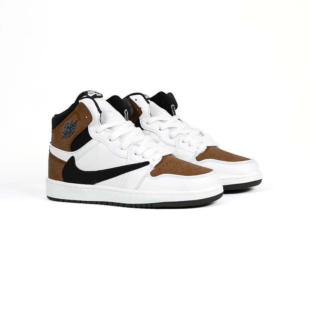  کتونی عمده نایکی Nike مدل جردن تراویس اسکات ساقدار Jordan مردانه و زنانه سفید قهوه‌ای کد 805 گروه تولید صفری 