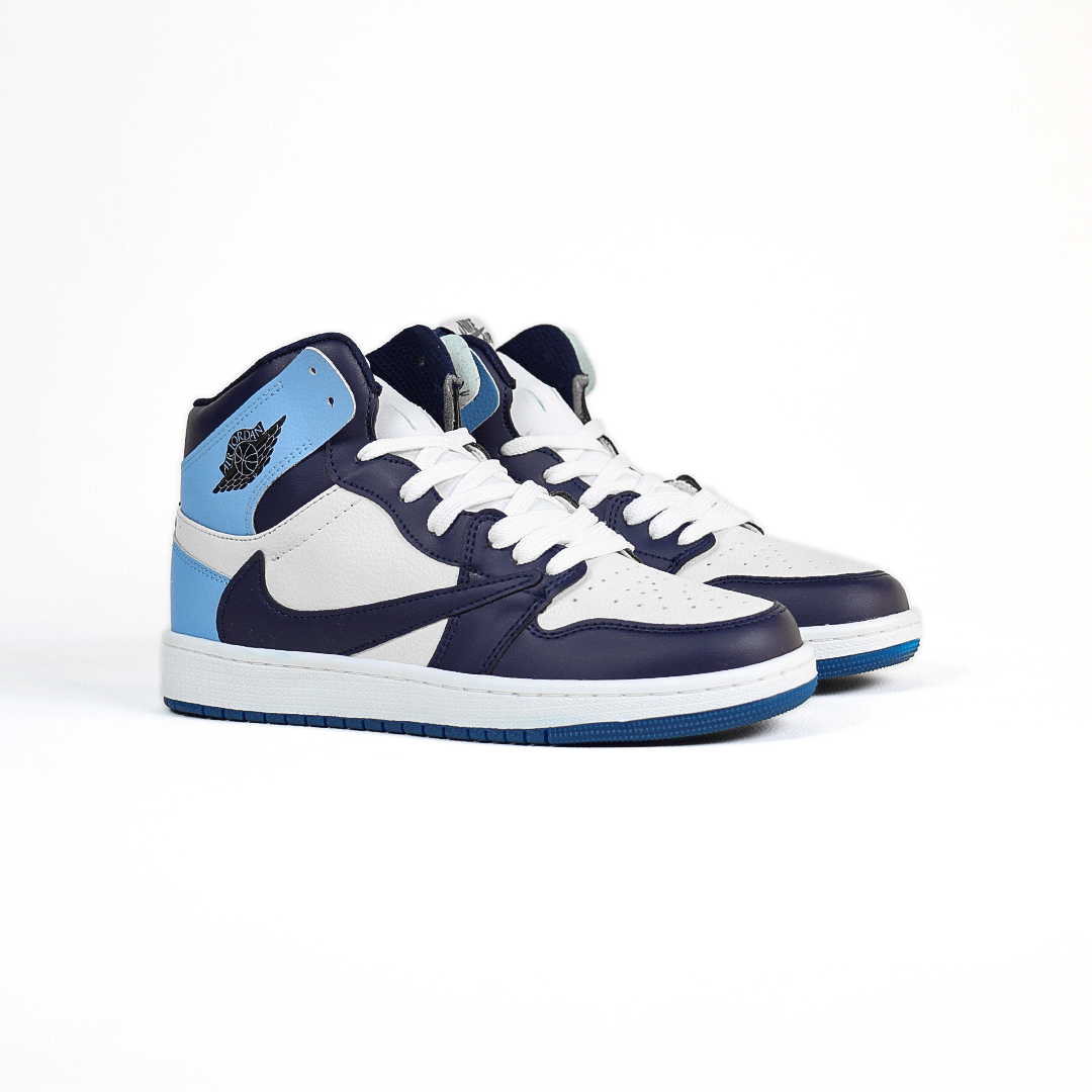  کتونی عمده نایکی Nike مدل جردن تراویس اسکات ساقدار Jordan مردانه و زنانه سورمه‌ای آبی کد 804 گروه تولید صفری 