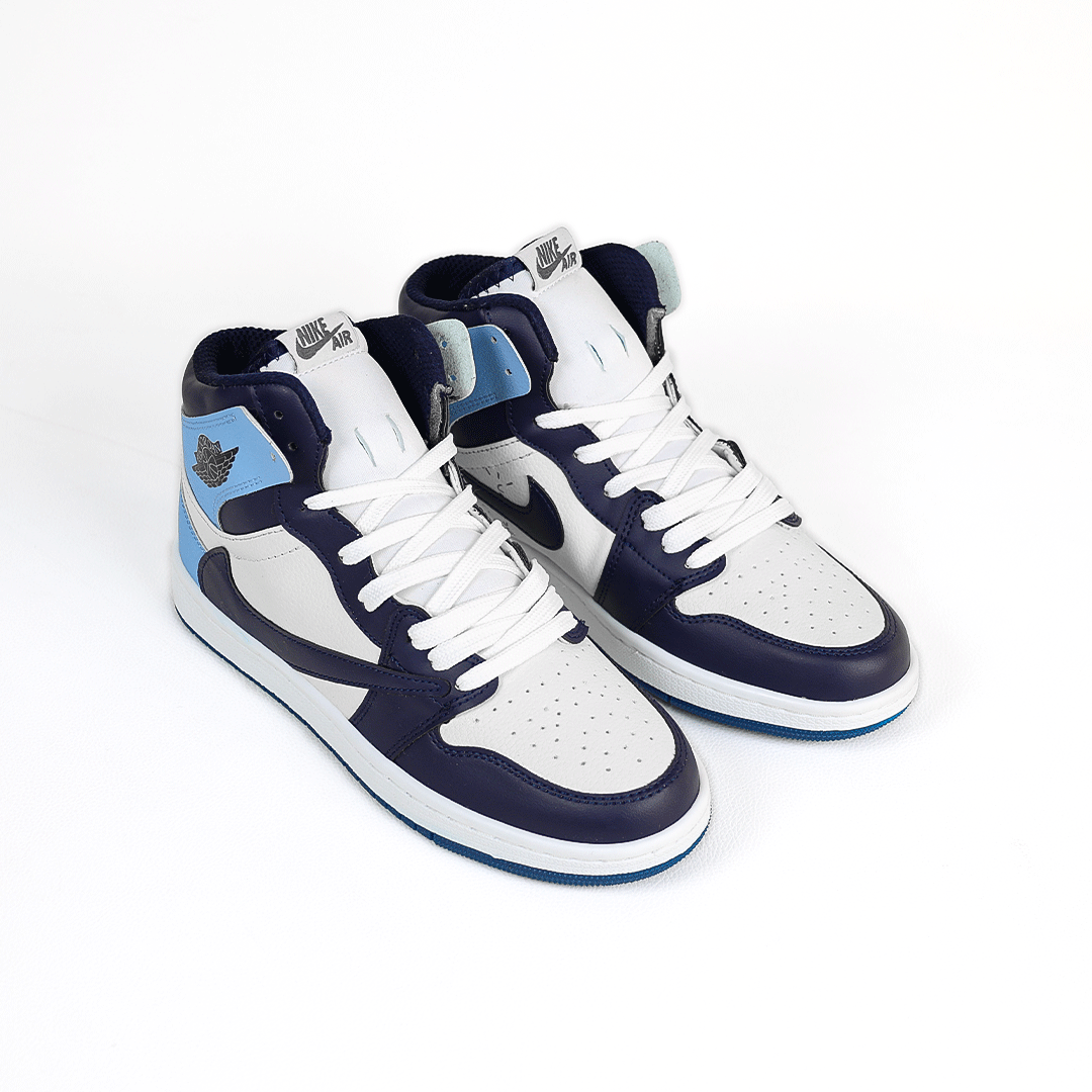  کتونی عمده نایکی Nike مدل جردن تراویس اسکات ساقدار Jordan مردانه و زنانه سورمه‌ای آبی کد 804 گروه تولید صفری 