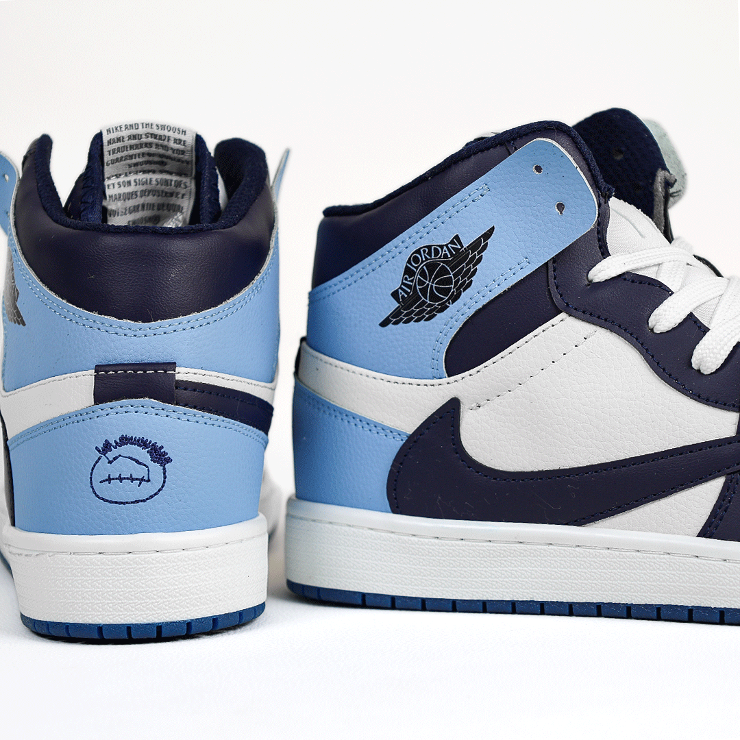  کتونی عمده نایکی Nike مدل جردن تراویس اسکات ساقدار Jordan مردانه و زنانه سورمه‌ای آبی کد 804 گروه تولید صفری 